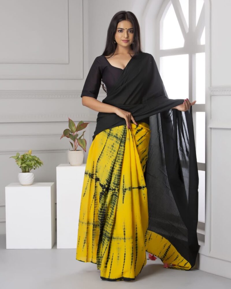 Shibori Tye And Dye Mulmul Sarees - Image 19