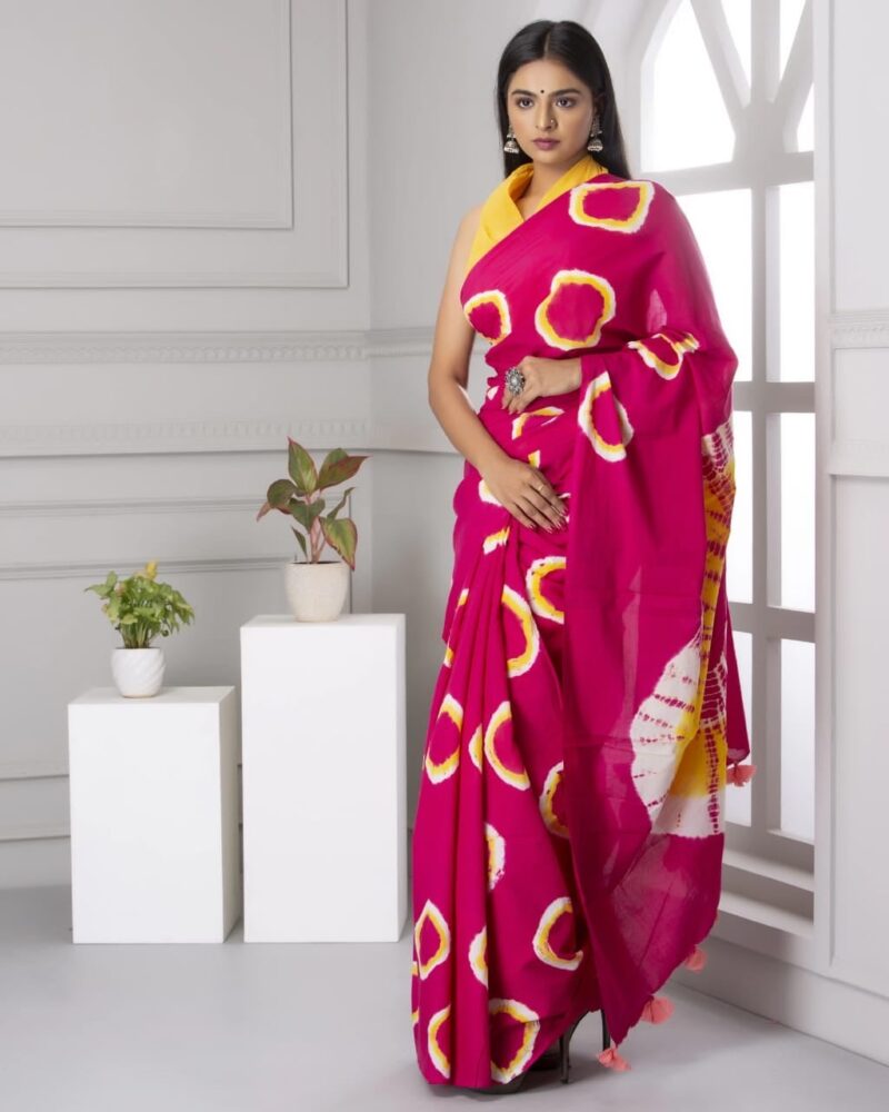 Shibori Tye And Dye Mulmul Sarees - Image 2