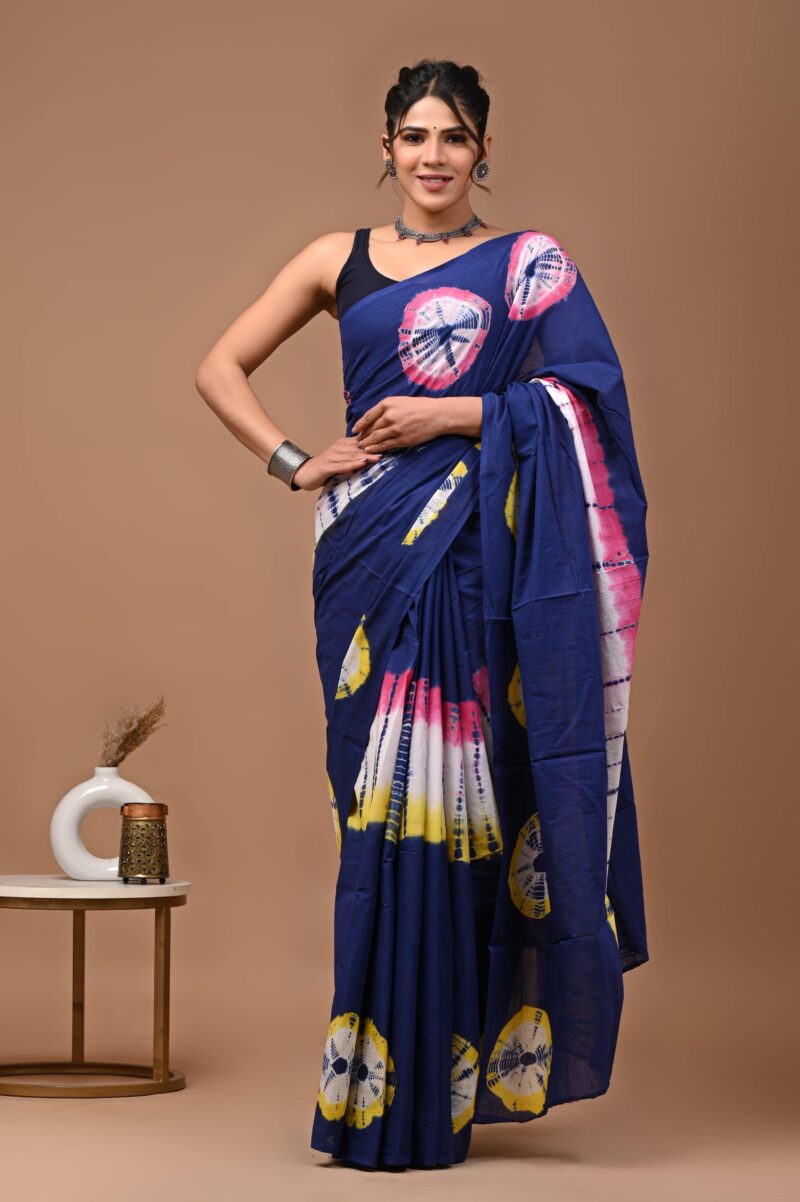 Shibori Tye And Dye Mulmul Sarees - Image 12