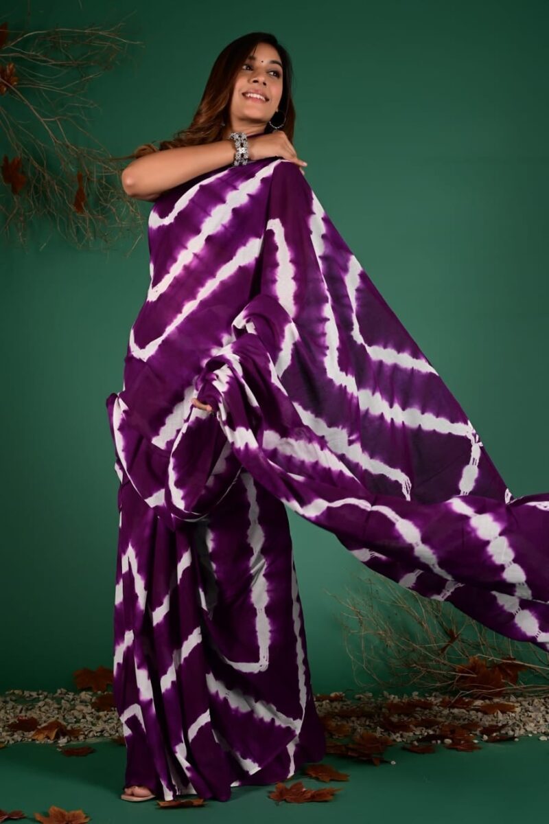 Shibori Tye And Dye Mulmul Sarees - Image 27