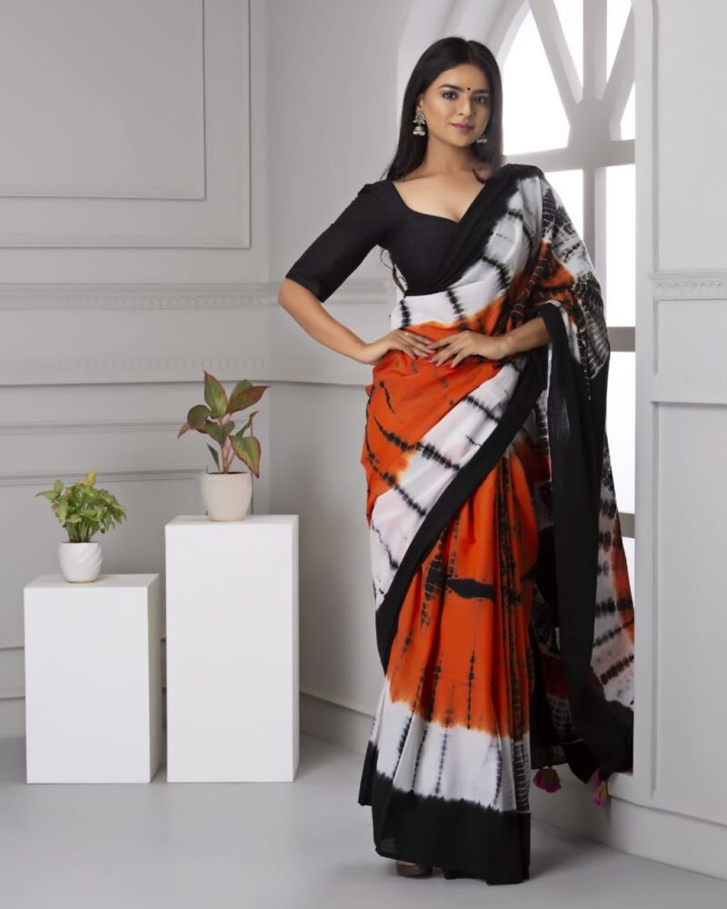 Shibori Tye And Dye Mulmul Sarees - Image 20