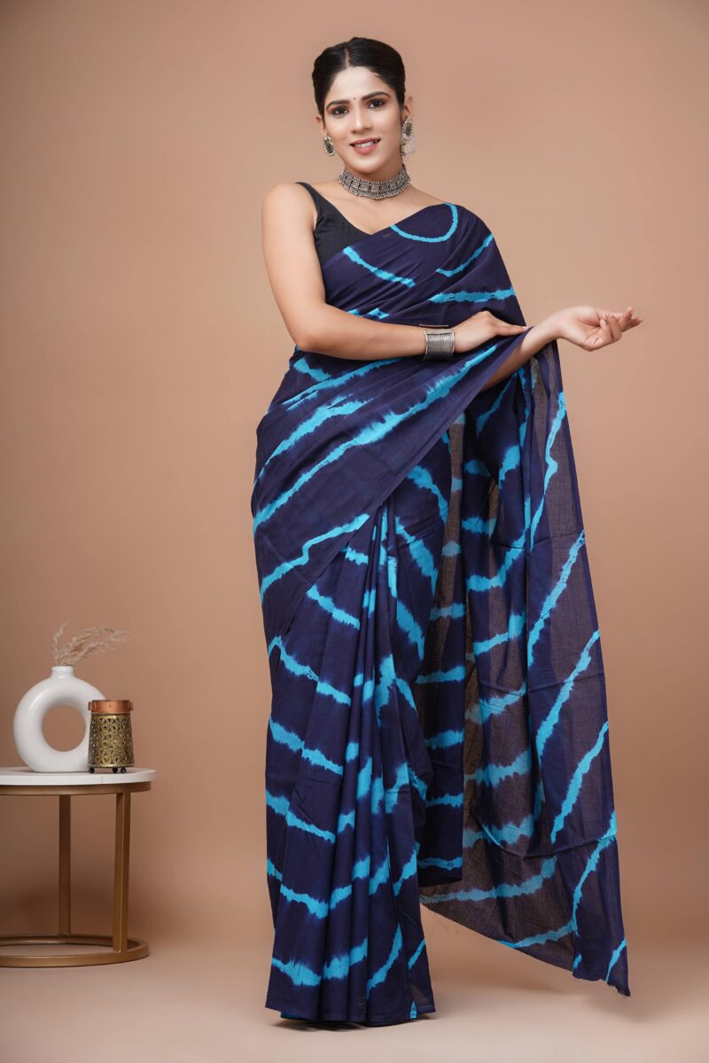 Shibori Tye And Dye Mulmul Sarees - Image 13