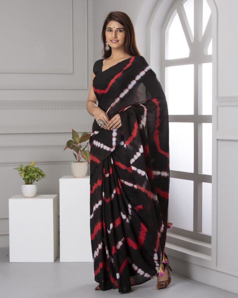 Shibori Tye And Dye Mulmul Sarees - Image 3