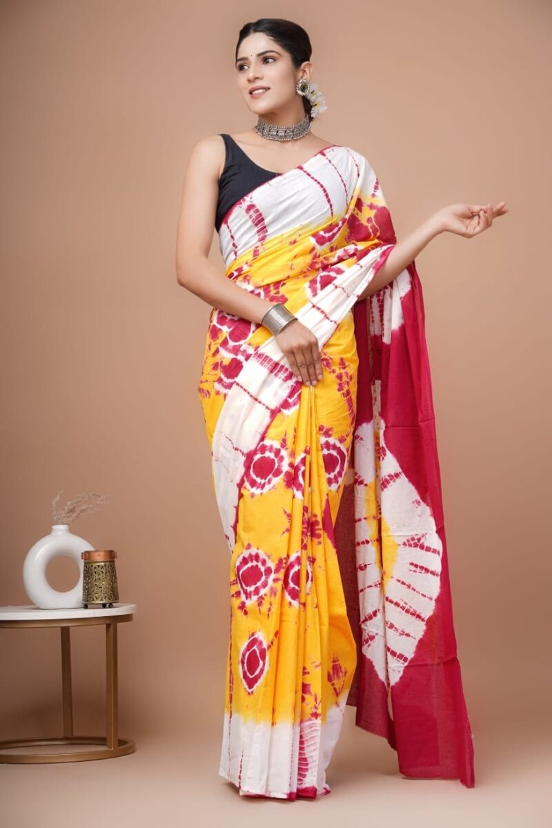Shibori Tye And Dye Mulmul Sarees - Image 4