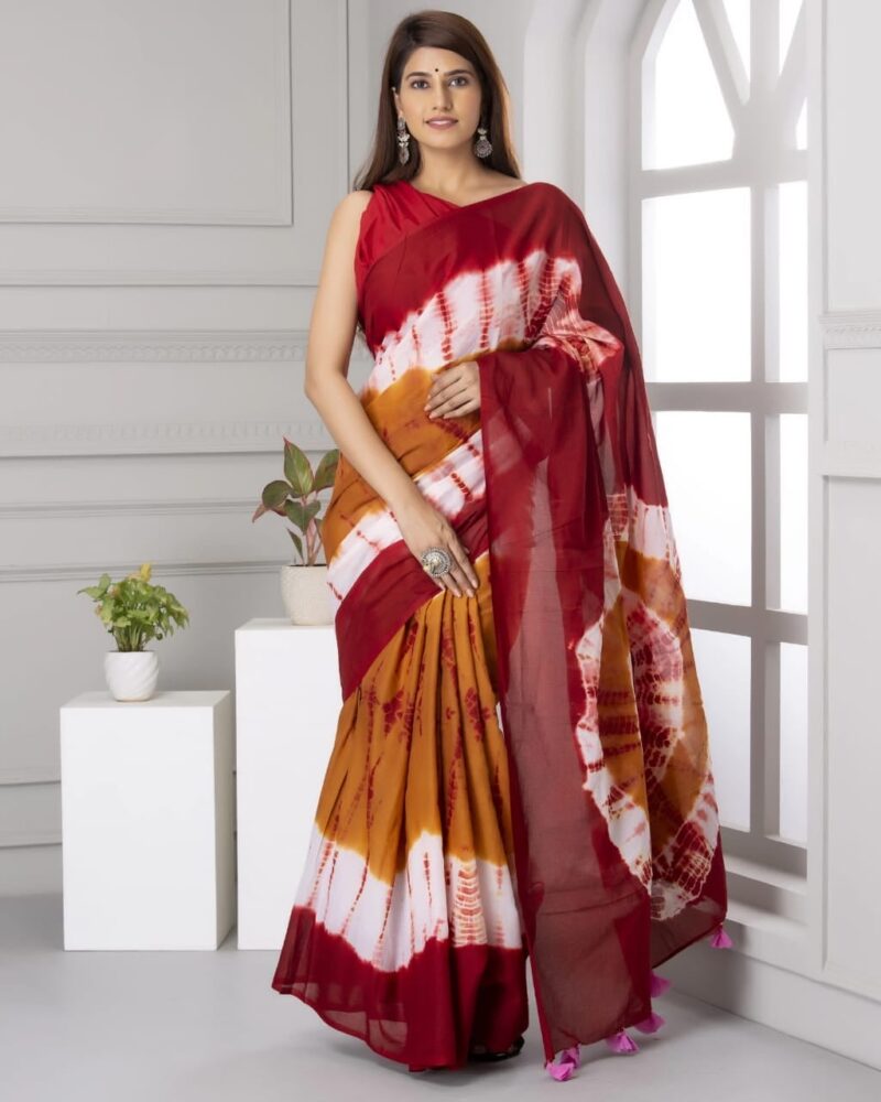Shibori Tye And Dye Mulmul Sarees - Image 23
