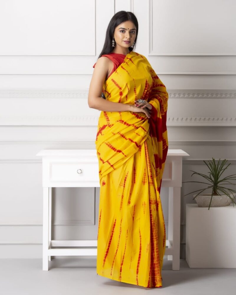 Shibori Tye And Dye Mulmul Sarees - Image 15
