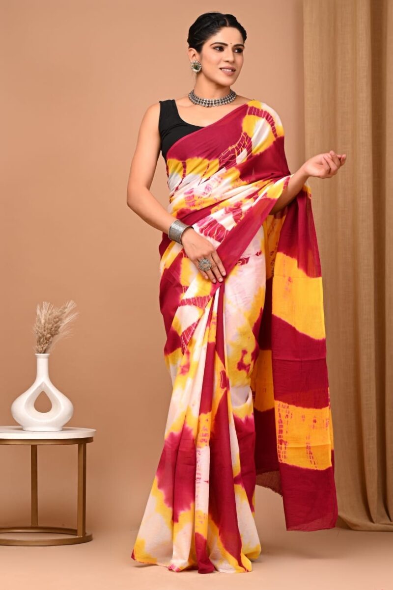 Shibori Tye And Dye Mulmul Sarees - Image 24