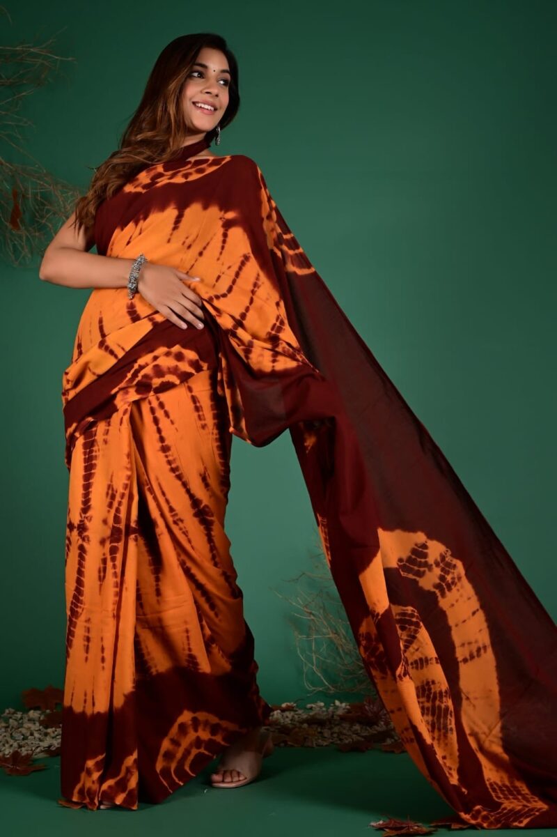 Shibori Tye And Dye Mulmul Sarees - Image 28