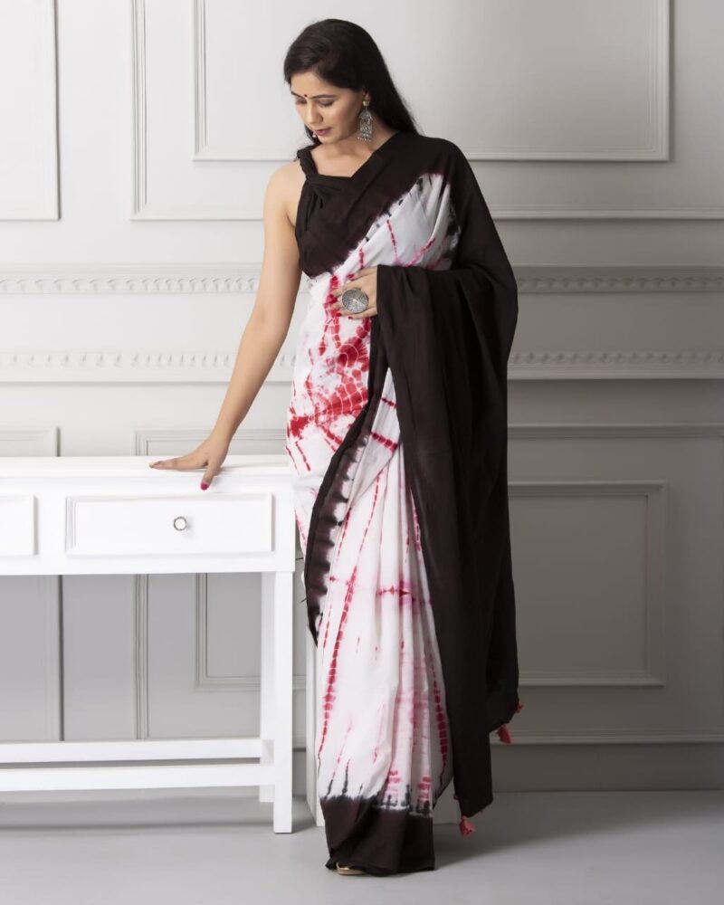 Shibori Tye And Dye Mulmul Sarees - Image 26