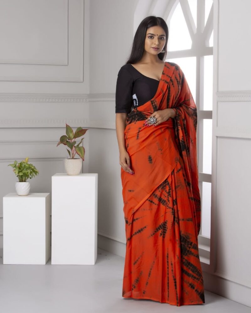 Shibori Tye And Dye Mulmul Sarees - Image 29