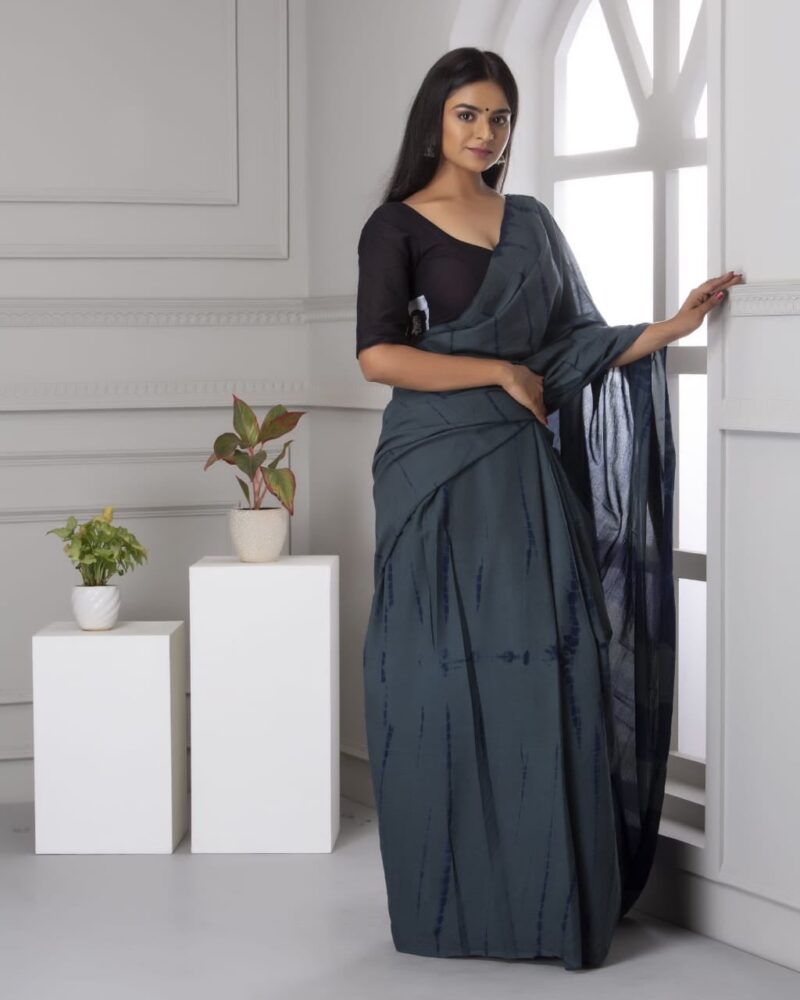Shibori Tye And Dye Mulmul Sarees - Image 16