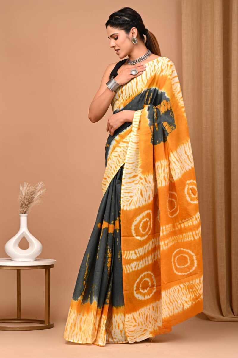 Shibori Tye And Dye Mulmul Sarees - Image 5