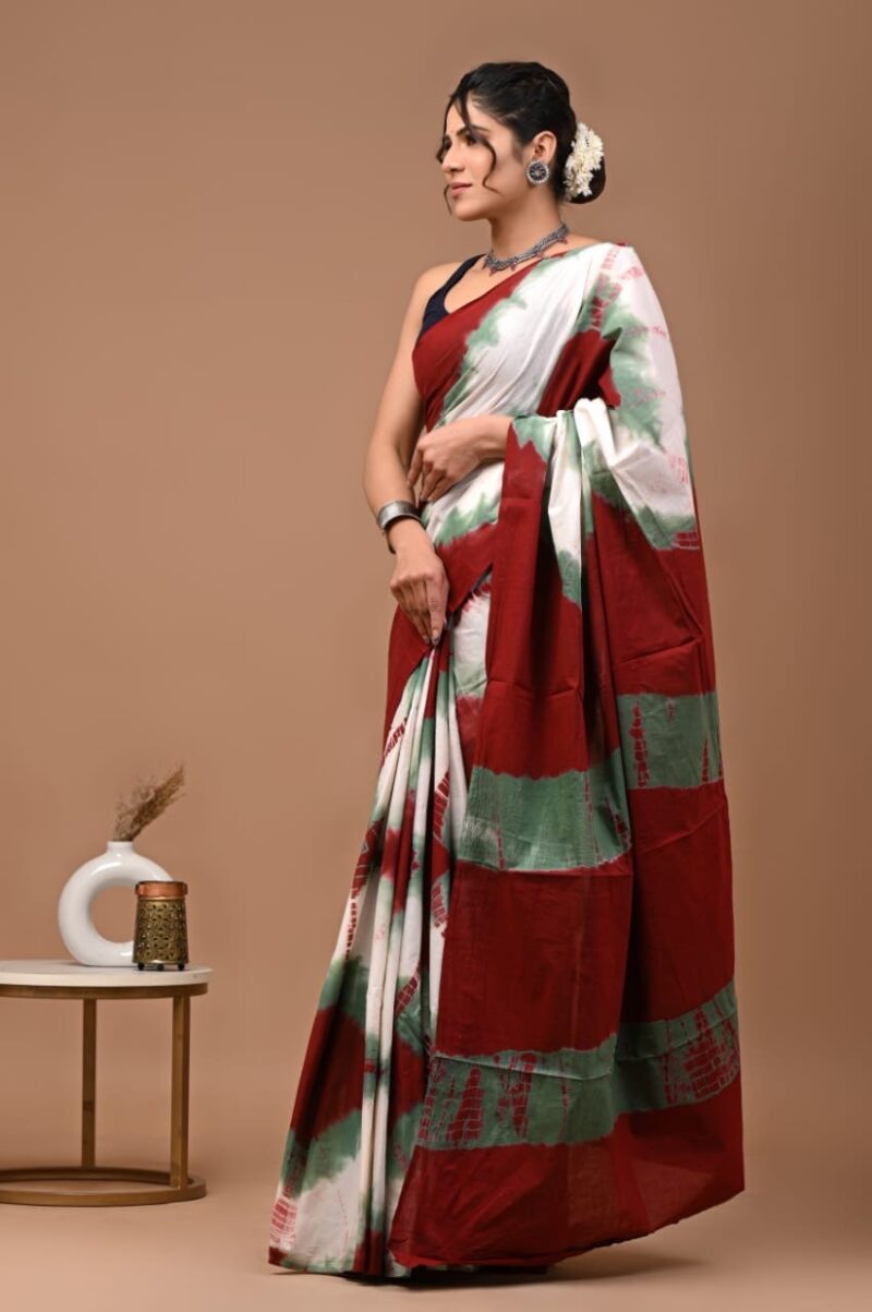 Shibori Tye And Dye Mulmul Sarees - Image 6