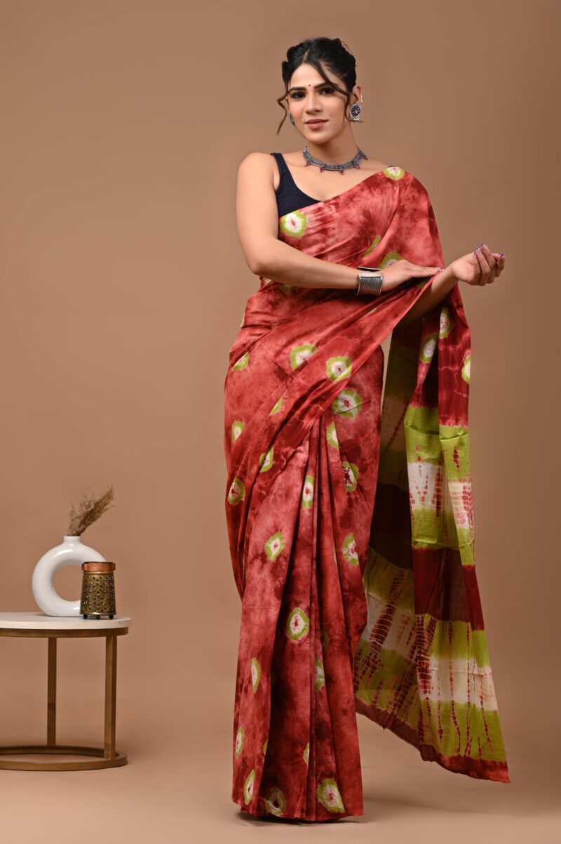 Shibori Tye And Dye Mulmul Sarees - Image 7