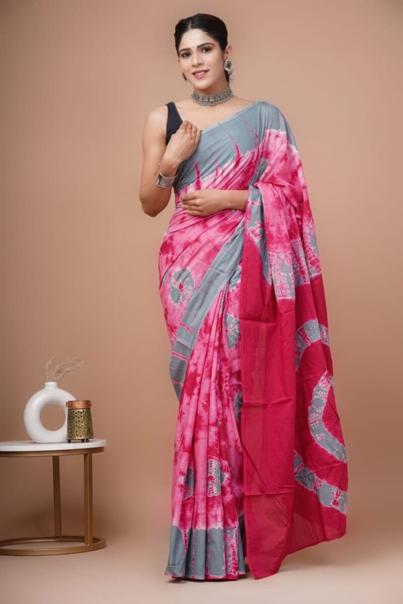 Shibori Tye And Dye Mulmul Sarees - Image 17