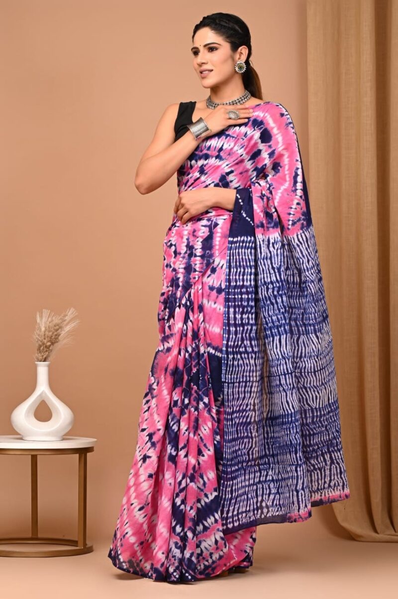 Shibori Tye And Dye Mulmul Sarees - Image 8