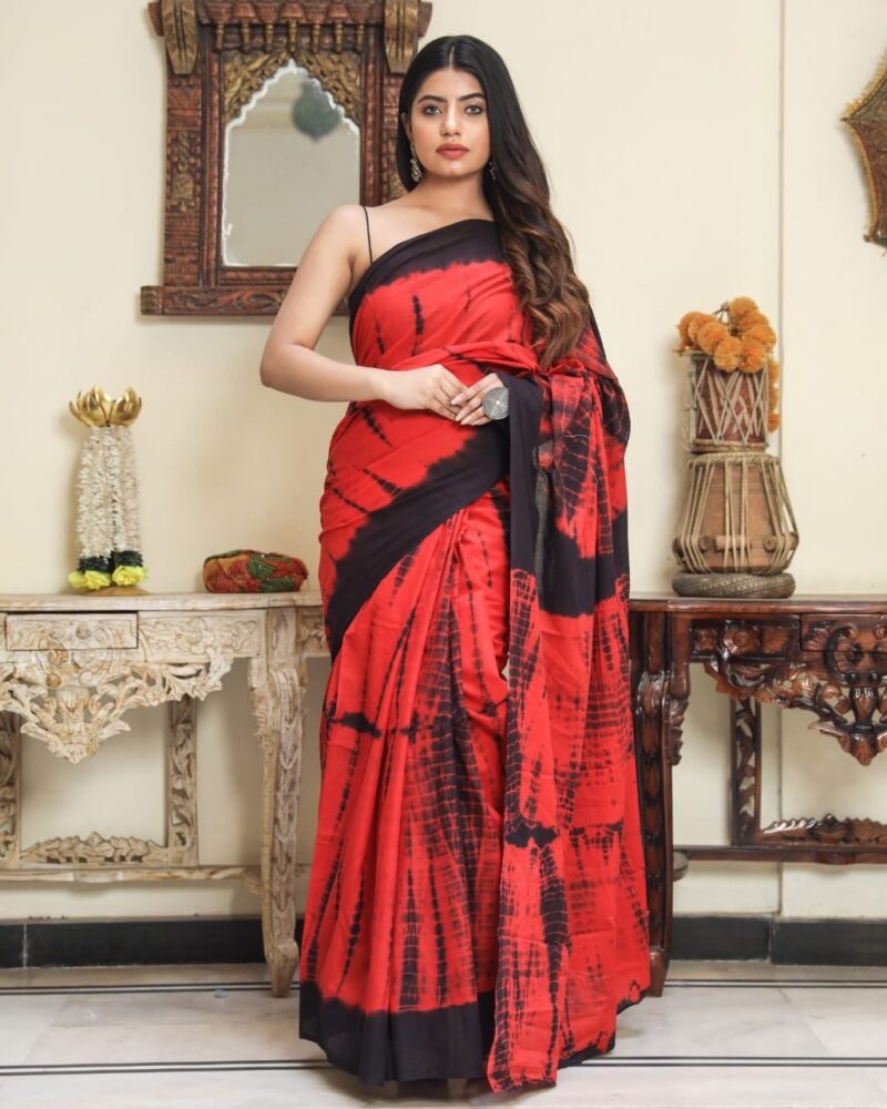Shibori Tye And Dye Mulmul Sarees - Image 18
