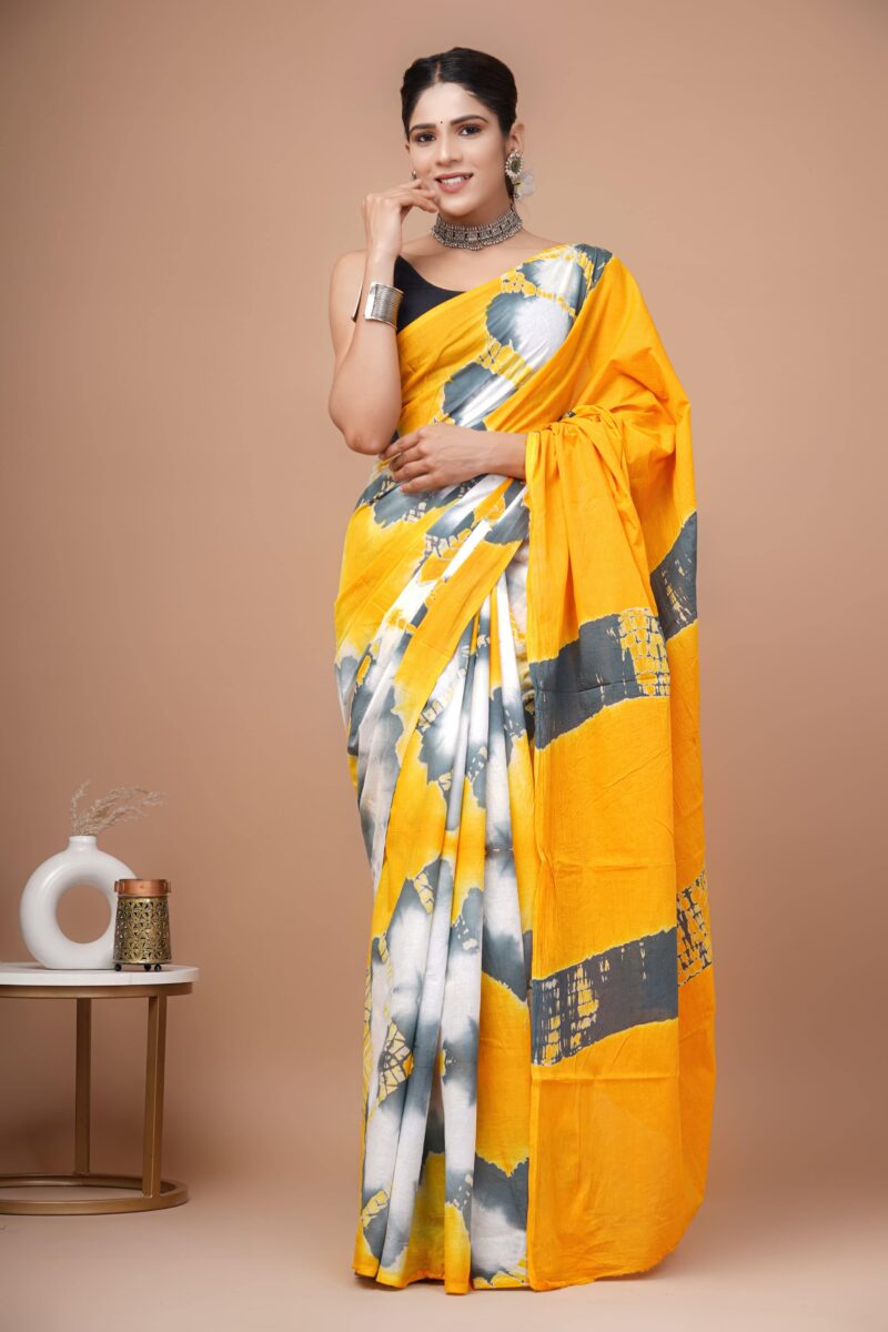 Shibori Tye And Dye Mulmul Sarees - Image 22