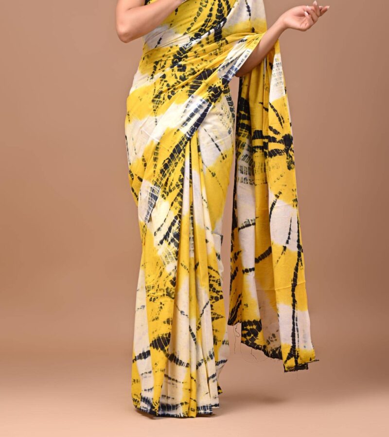 Shibori Tye And Dye Mulmul Sarees - Image 9