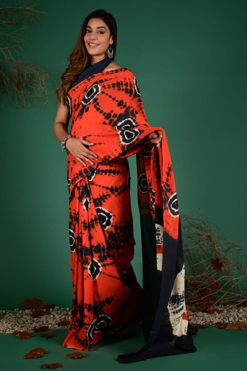 Shibori Tye And Dye Mulmul Sarees - Image 10