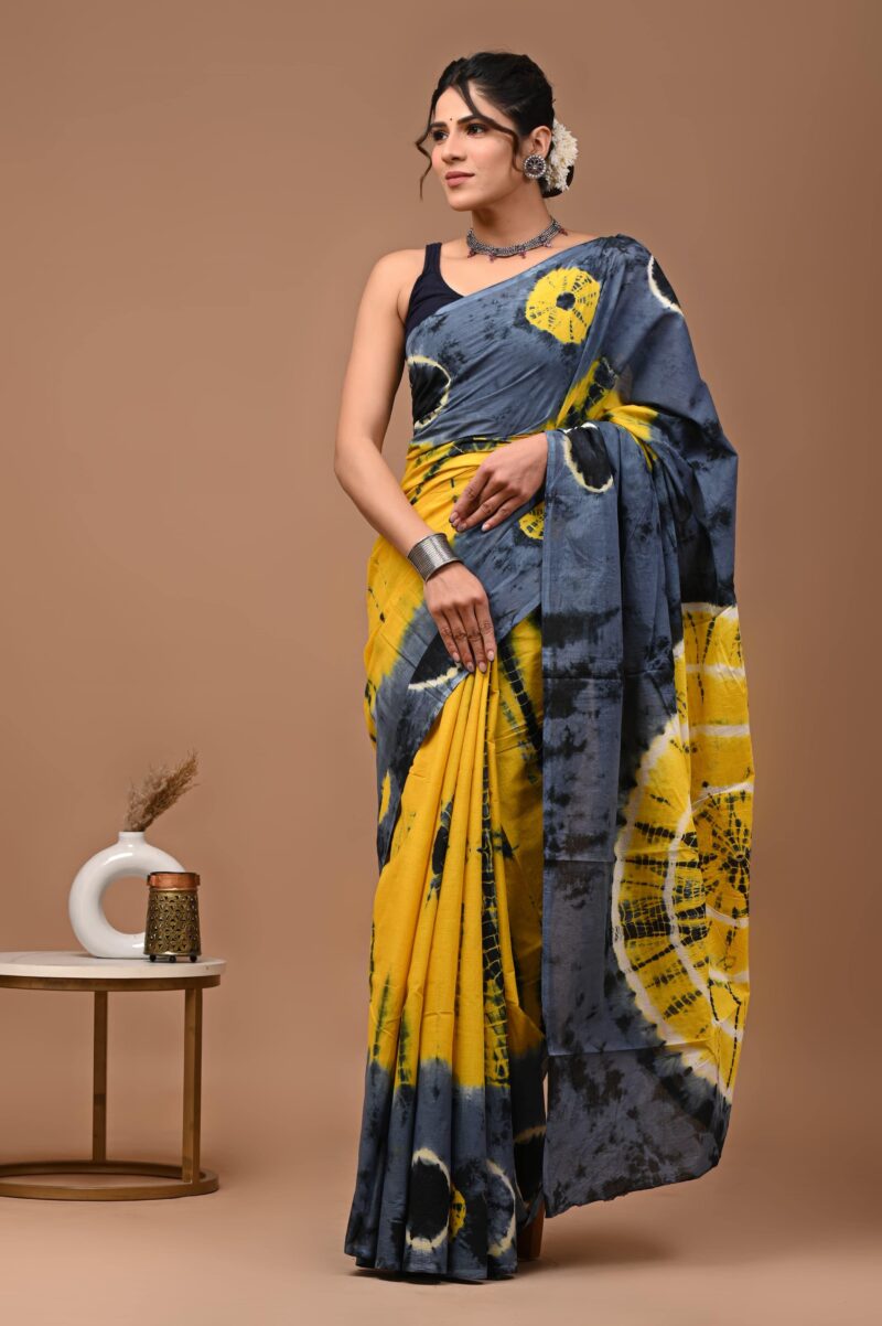 Shibori Tye And Dye Mulmul Sarees - Image 32