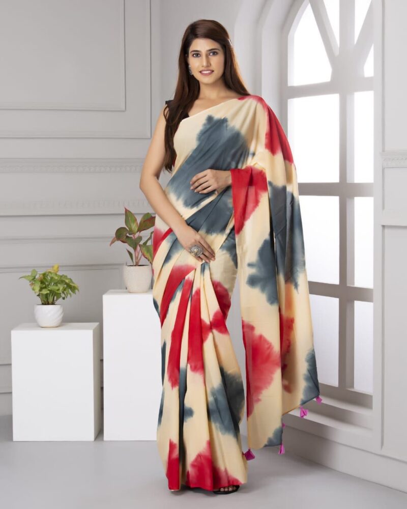 Shibori Tye And Dye Mulmul Sarees - Image 33