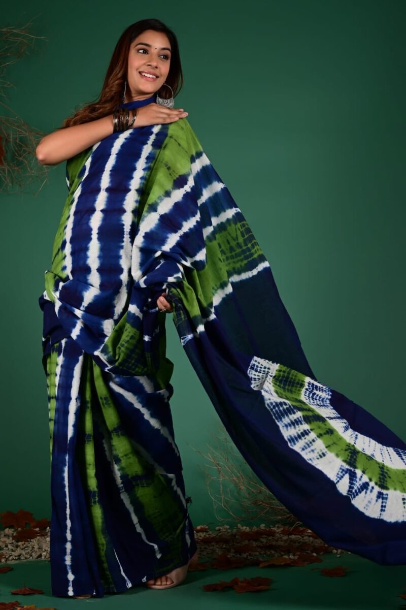 Shibori Tye And Dye Mulmul Sarees - Image 34