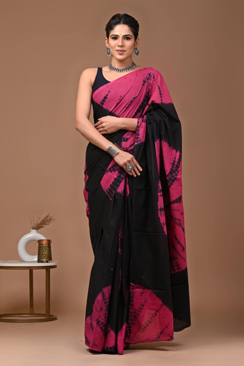 Shibori Tye And Dye Mulmul Sarees - Image 35