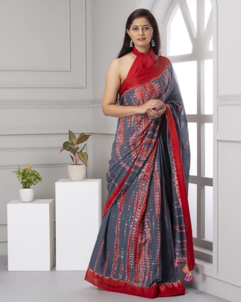 Shibori Tye And Dye Mulmul Sarees - Image 37