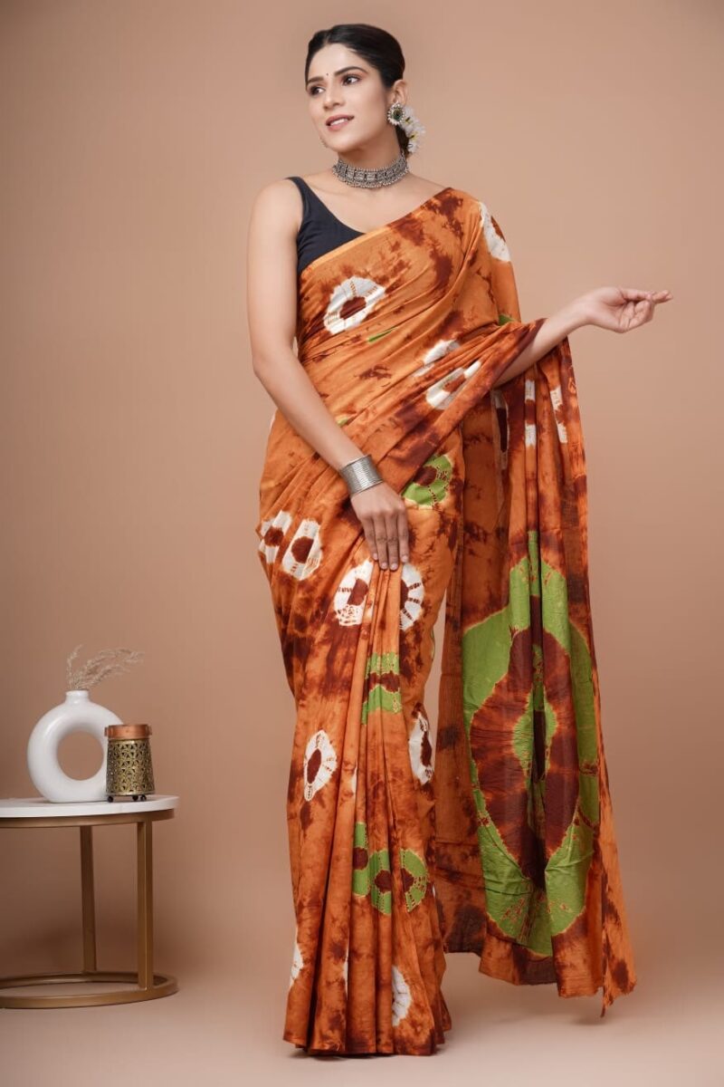 Shibori Tye And Dye Mulmul Sarees - Image 38
