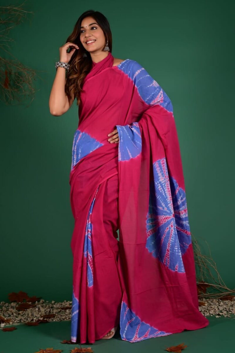 Shibori Tye And Dye Mulmul Sarees - Image 39